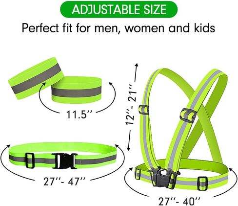 Running Reflective Vest Gear 4Pack, Reflective Glow Belt with 2Pieces Reflector Armbands, High Visibility Adjustable Elastic Safety Vest for Night Running, Walking, Cycling, Dog in Saudi Arabia