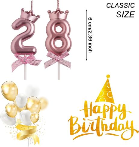 aoolada 28 شموع عيد الميلاد 82، الذهب 82 28 سنة عدد شموع عيد الميلاد، زينة حفلة عيد ميلاد سعيد كعكة توبر الهدايا للرجال والنساء in Kuwait
