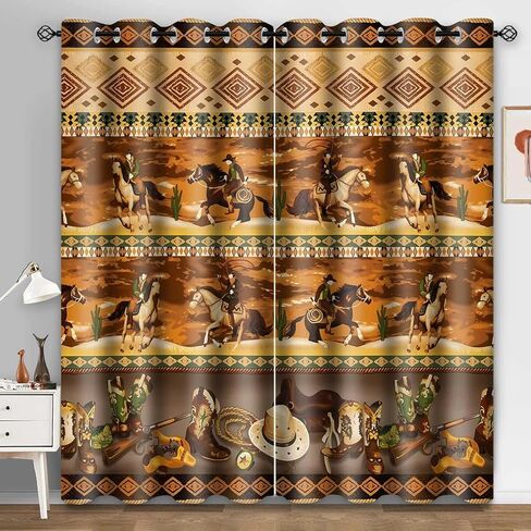 MIZSYE ستائر رعاة البقر الغربية البرية الغرب روديو براون ستائر التعتيم خمر الأحذية بندقية رعاة البقر قبعة نافذة العلاجات للأطفال الأطفال غرفة نوم الحضانة غرفة المعيشة 2 لوحات 42x84 بوصة CLDJMS0014 in Kuwait