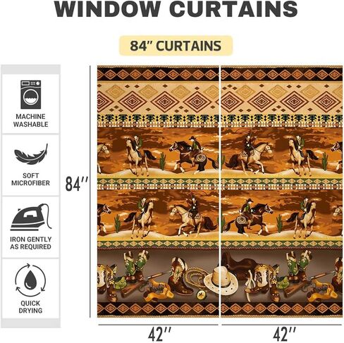 MIZSYE ستائر رعاة البقر الغربية البرية الغرب روديو براون ستائر التعتيم خمر الأحذية بندقية رعاة البقر قبعة نافذة العلاجات للأطفال الأطفال غرفة نوم الحضانة غرفة المعيشة 2 لوحات 42x84 بوصة CLDJMS0014 in Kuwait
