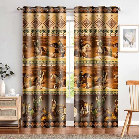 MIZSYE ستائر رعاة البقر الغربية البرية الغرب روديو براون ستائر التعتيم خمر الأحذية بندقية رعاة البقر قبعة نافذة العلاجات للأطفال الأطفال غرفة نوم الحضانة غرفة المعيشة 2 لوحات 42x84 بوصة CLDJMS0014 in Kuwait