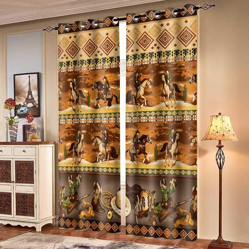 MIZSYE ستائر رعاة البقر الغربية البرية الغرب روديو براون ستائر التعتيم خمر الأحذية بندقية رعاة البقر قبعة نافذة العلاجات للأطفال الأطفال غرفة نوم الحضانة غرفة المعيشة 2 لوحات 42x84 بوصة CLDJMS0014 in Kuwait