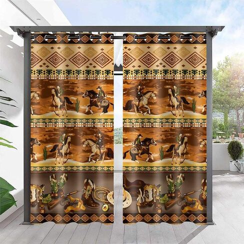 MIZSYE ستائر رعاة البقر الغربية البرية الغرب روديو براون ستائر التعتيم خمر الأحذية بندقية رعاة البقر قبعة نافذة العلاجات للأطفال الأطفال غرفة نوم الحضانة غرفة المعيشة 2 لوحات 42x84 بوصة CLDJMS0014 in Kuwait