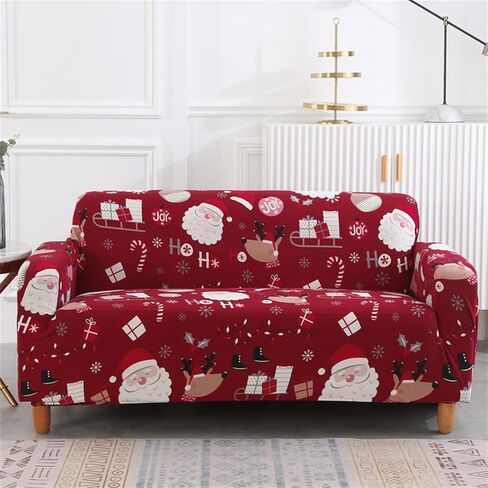 Yiran Red Christmas Couch Cover Sofa Cover for Kids Pets Santa Claus Furniture Protector Sofa Slipcover with Elastic Bottom 3 Seater (74-90 inch) in Saudi Arabia