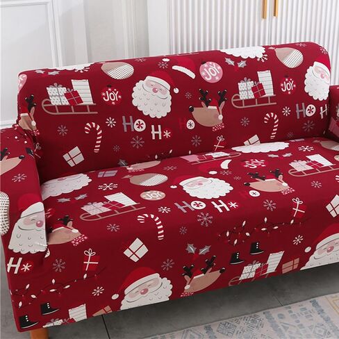 Yiran Red Christmas Couch Cover Sofa Cover for Kids Pets Santa Claus Furniture Protector Sofa Slipcover with Elastic Bottom 3 Seater (74-90 inch) in Saudi Arabia