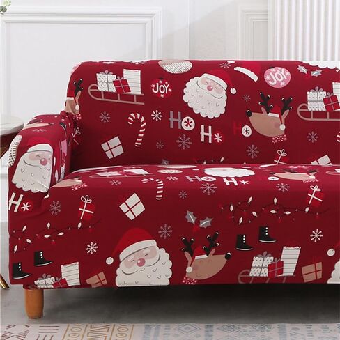 Yiran Red Christmas Couch Cover Sofa Cover for Kids Pets Santa Claus Furniture Protector Sofa Slipcover with Elastic Bottom 3 Seater (74-90 inch) in Saudi Arabia