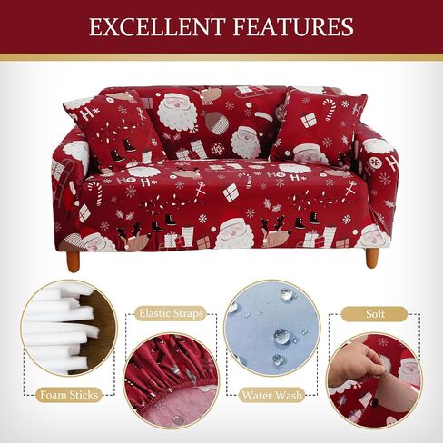Yiran Red Christmas Couch Cover Sofa Cover for Kids Pets Santa Claus Furniture Protector Sofa Slipcover with Elastic Bottom 3 Seater (74-90 inch) in Saudi Arabia