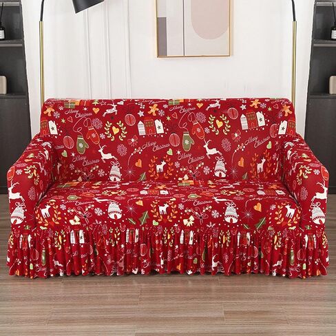 Yiran Red Christmas Couch Cover Sofa Cover for Kids Pets Santa Claus Furniture Protector Sofa Slipcover with Elastic Bottom 3 Seater (74-90 inch) in Saudi Arabia