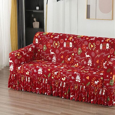 Yiran Red Christmas Couch Cover Sofa Cover for Kids Pets Santa Claus Furniture Protector Sofa Slipcover with Elastic Bottom 3 Seater (74-90 inch) in Saudi Arabia