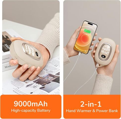 JISULIFE أجهزة تدفئة اليد قابلة لإعادة الشحن، جهاز تدفئة اليدين USB بضوء كبسولة الفضاء، بنك طاقة كهربائي لتدفئة اليد بقدرة 9000 مللي أمبير في الساعة، 3 مستويات تسخين، سخان أيدي ساخن محمول قابل لإعادة الاستخدام لهدايا صيد الجولف والتخييم in Kuwait