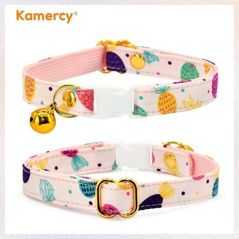 Kamercy الياقات القوس القط، الأزهار الاستوائية ليف الأخضر / الأحمر الياقات القط القوس مع الجرس، طوق القط الانفصال السلامة، وتتسابق القط لطيف، 8-13 بوصة in Saudi Arabia