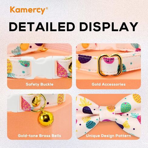 Kamercy الياقات القوس القط، الأزهار الاستوائية ليف الأخضر / الأحمر الياقات القط القوس مع الجرس، طوق القط الانفصال السلامة، وتتسابق القط لطيف، 8-13 بوصة in Saudi Arabia