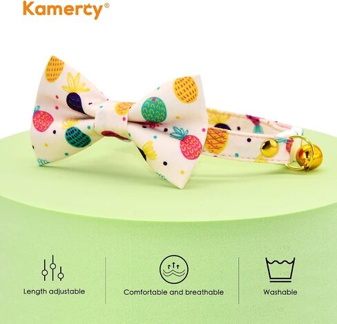 Kamercy الياقات القوس القط، الأزهار الاستوائية ليف الأخضر / الأحمر الياقات القط القوس مع الجرس، طوق القط الانفصال السلامة، وتتسابق القط لطيف، 8-13 بوصة in Saudi Arabia