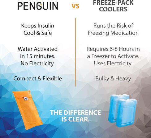 Penguin Insulin Cooler - حقيبة سفر للأنسولين المنشط بالماء للأقلام - مبرد سفر كبير للأنسولين بقياس 7.8 × 6.3 بوصة - يخزن الأنسولين بأمان عند درجة حرارة 64F-78F لمدة 45 ساعة - أسود in Kuwait