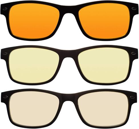 نظارات بلو لايت 3 قطع مكعبات 98.5%، 78%، 50% ازرق فاتح (420-460 نانومتر). مطاط مع مفصلات زنبركية، فائقة الوضوح، مريحة وخفيفة الوزن. رائعة للنوم واللياقة البدنية والصحة واللابتوب والجوال واللعب. in Kuwait