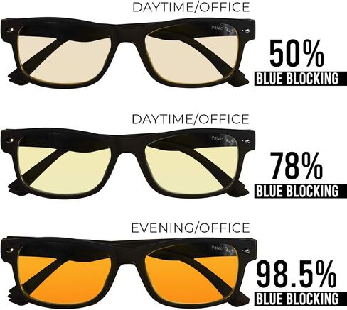 نظارات بلو لايت 3 قطع مكعبات 98.5%، 78%، 50% ازرق فاتح (420-460 نانومتر). مطاط مع مفصلات زنبركية، فائقة الوضوح، مريحة وخفيفة الوزن. رائعة للنوم واللياقة البدنية والصحة واللابتوب والجوال واللعب. in Kuwait