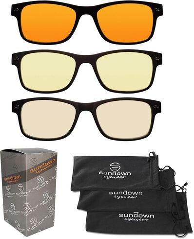 نظارات بلو لايت 3 قطع مكعبات 98.5%، 78%، 50% ازرق فاتح (420-460 نانومتر). مطاط مع مفصلات زنبركية، فائقة الوضوح، مريحة وخفيفة الوزن. رائعة للنوم واللياقة البدنية والصحة واللابتوب والجوال واللعب. in Kuwait