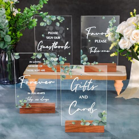 Chunful 4 Pcs Acrylic Wedding Signs with Stand 5 x 7 Inch Clear Cards and Gifts Sign for Wedding Please Sign Our Guestbook Rustic Calligraphy Wedding Sign for Wedding Ceremony Reception (Basic) in Saudi Arabia