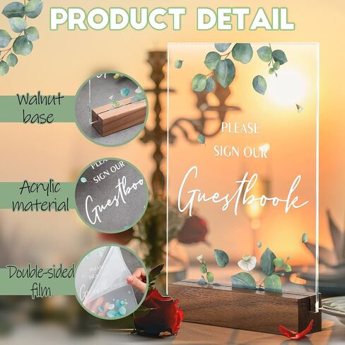 Chunful 4 Pcs Acrylic Wedding Signs with Stand 5 x 7 Inch Clear Cards and Gifts Sign for Wedding Please Sign Our Guestbook Rustic Calligraphy Wedding Sign for Wedding Ceremony Reception (Basic) in Saudi Arabia