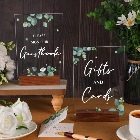 Chunful 4 Pcs Acrylic Wedding Signs with Stand 5 x 7 Inch Clear Cards and Gifts Sign for Wedding Please Sign Our Guestbook Rustic Calligraphy Wedding Sign for Wedding Ceremony Reception (Basic) in Saudi Arabia