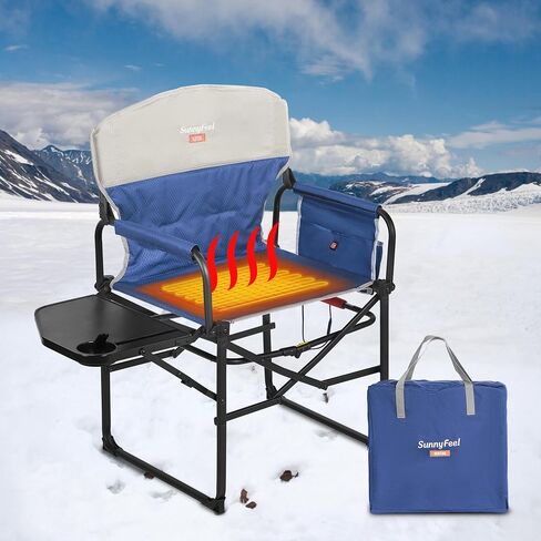SUNNYFEEL Heated Camping Directors Chair, Heavy Duty,Oversized Outdoor Portable Heating Folding Chair with Side Table, Pocket for Beach, Fishing,Trip,Picnic,Lawn,Concert Foldable Camp Chairs in Kuwait