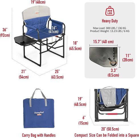 SUNNYFEEL Heated Camping Directors Chair, Heavy Duty,Oversized Outdoor Portable Heating Folding Chair with Side Table, Pocket for Beach, Fishing,Trip,Picnic,Lawn,Concert Foldable Camp Chairs in Kuwait