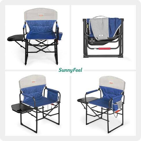 SUNNYFEEL Heated Camping Directors Chair, Heavy Duty,Oversized Outdoor Portable Heating Folding Chair with Side Table, Pocket for Beach, Fishing,Trip,Picnic,Lawn,Concert Foldable Camp Chairs in Kuwait