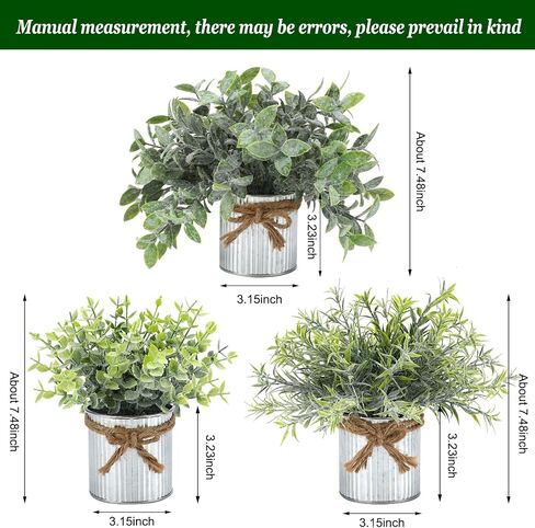 CEWOR 3 Pack Fake Potted Plants for Farmhouse Decor, Artificial Eucalyptus Metal Pots in Rustic Rectangular Pots Table Centerpiece for Dining Room Bathroom Desk Room Office Greenery Decor or Gift in Saudi Arabia