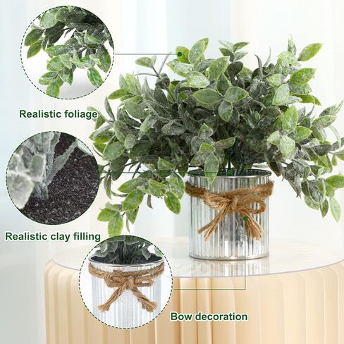 CEWOR 3 Pack Fake Potted Plants for Farmhouse Decor, Artificial Eucalyptus Metal Pots in Rustic Rectangular Pots Table Centerpiece for Dining Room Bathroom Desk Room Office Greenery Decor or Gift in Saudi Arabia
