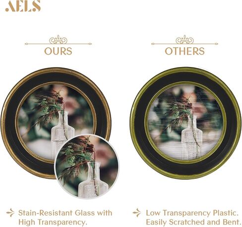 AELS 4x4 Inch Vintage Picture Frame, Elegant Antique Photo Frames with Glass Front, Photo Display, Tabletop Wall Hanging, Gift Ideas, Black Round with Gold Trim in Saudi Arabia