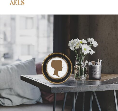 AELS 4x4 Inch Vintage Picture Frame, Elegant Antique Photo Frames with Glass Front, Photo Display, Tabletop Wall Hanging, Gift Ideas, Black Round with Gold Trim in Saudi Arabia