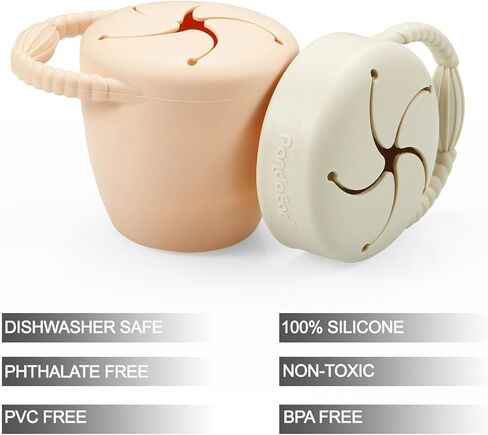 PandaEar Silicone Snack Containers, Collapsible Toddler Snack Cups Spill Proof Food Catcher for Toddler Baby, Pack of 2 (Light Tan/Walnut) in Saudi Arabia