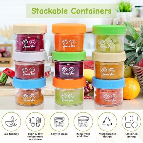 حاويات تخزين طعام الأطفال الزجاجية من PeacePeo سعة 118 مل، 40 قطعة من برطمانات طعام الأطفال الزجاجية المقاومة للتسرب مع أغطية، برطمانات تخزين طعام الأطفال قابلة لإعادة الاستخدام، آمنة للاستخدام في غسالة الأطباق للرضع والأطفال in Kuwait