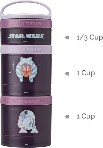 حاويات الوجبات الخفيفة القابلة للتكديس من Whiskware Star Wars للأطفال والصغار، 3 أكواب للوجبات الخفيفة قابلة للتكديس للمدرسة أو السفر، ماندو، جروجو، والشحن in Kuwait
