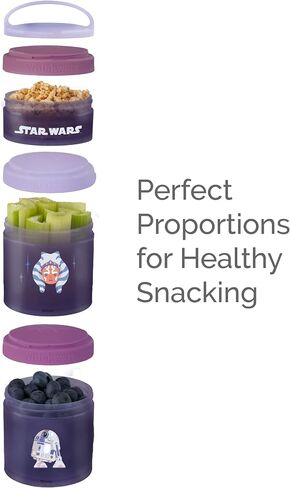 حاويات الوجبات الخفيفة القابلة للتكديس من Whiskware Star Wars للأطفال والصغار، 3 أكواب للوجبات الخفيفة قابلة للتكديس للمدرسة أو السفر، ماندو، جروجو، والشحن in Kuwait