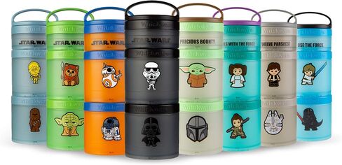 حاويات الوجبات الخفيفة القابلة للتكديس من Whiskware Star Wars للأطفال والصغار، 3 أكواب للوجبات الخفيفة قابلة للتكديس للمدرسة أو السفر، ماندو، جروجو، والشحن in Kuwait