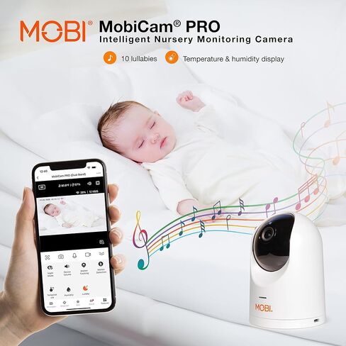 جهاز مراقبة الأطفال الذكي MobiCam PRO: دقة عالية كاملة، عموم وإمالة، رؤية ليلية ملونة، تتبع الحركة، 10 تهويدات، قراءات لدرجة الحرارة والرطوبة. يدعم التخزين السحابي وSD، متوافق مع التطبيقات الذكية in Kuwait