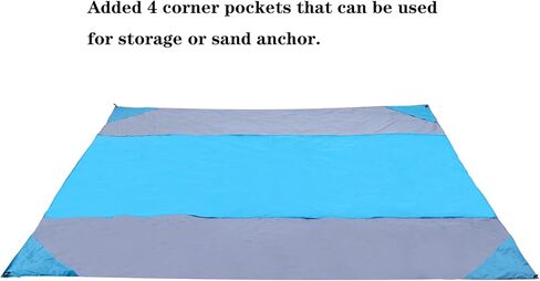 بطانية شاطئ Flevnev مقاومة للرمل ومقاومة للماء كبيرة الحجم، كبيرة جدًا مقاس 9'x10'، سجادة شاطئ خالية من الرمال مع 4 أوتاد و4 جيوب زاوية لسبعة أشخاص بالغين (9'x10')... in Kuwait