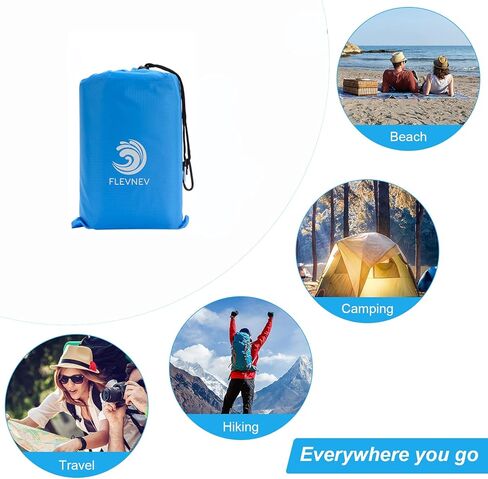 بطانية شاطئ Flevnev مقاومة للرمل ومقاومة للماء كبيرة الحجم، كبيرة جدًا مقاس 9'x10'، سجادة شاطئ خالية من الرمال مع 4 أوتاد و4 جيوب زاوية لسبعة أشخاص بالغين (9'x10')... in Kuwait