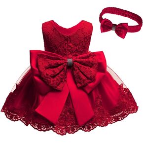 KISSOURBABY Toddler Baby Girls Embroideries Baptism Dresses Christening Special Occasions Gown for Baby Girl with Headwear