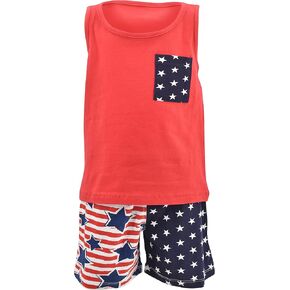 Unique Baby Boys Patriotic Stars Stripes 4th of July Short Set