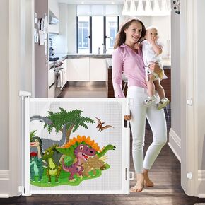 بوابة اطفال قابلة للسحب بعرض 55 انش للاماكن الداخلية والخارجية، بوابة شبكية قابلة للسحب للسلالم للاطفال او الحيوانات الاليفة للمداخل والسلالم والممرات (ابيض، 55 انش عرض × 34 انش طول) in Kuwait