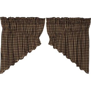VHC Brands, Black Check, Cotton, 36x36x18, Prairie Scalloped Swag, Set of 2, Black in Saudi Arabia