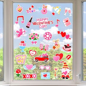 Funrous 30 Pcs Happy Easter Gel Window Clings Stickers Spring Window Thick Gel Clings Decals Double Sided Eggs Bunny Window Clings Decoration for Refrigerators Window Classroom(Cute Style)