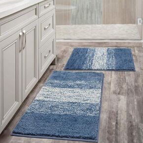 Vaukki Luxury Soft Bathroom Rugs Set of 2, Non Slip Washable Plush Bath Floor Mats, Microfiber Shaggy Absorbent Striped Bath Carpet for Tub, Bathroom and Shower (18''x26''+20''x32'', Coffee)