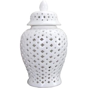 Pierced Ceramic Ginger Jar with Lid,Modern Decorative Vases for Home Decor 11"