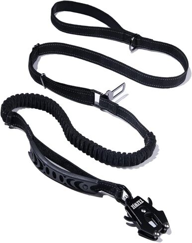 مقود الكلب التكتيكي بنجي الضفدع كليب قابل للتعديل مقود الكلب الثقيلة مع حزام مقعد السيارة مقبض مبطن وخيوط عاكسة للكلاب المتوسطة والكبيرة 4 5 6 قدم أسود TXZWJZ in Kuwait