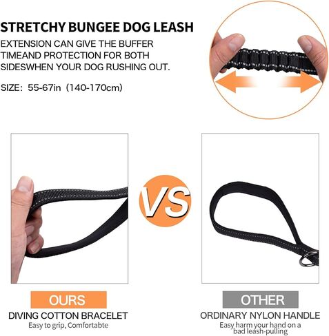 مقود الكلب التكتيكي بنجي الضفدع كليب قابل للتعديل مقود الكلب الثقيلة مع حزام مقعد السيارة مقبض مبطن وخيوط عاكسة للكلاب المتوسطة والكبيرة 4 5 6 قدم أسود TXZWJZ in Kuwait