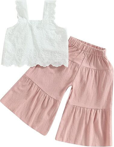 Kids Toddler Baby Girl Spring Summer Outfits Short Sleeve Shirts Lace T-shirt with Jean Pants 2Pcs Clothes Set in Saudi Arabia