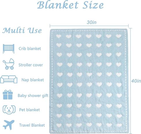 Kid Nation Baby Blankets for Girls Boys Toddler Double-Sided Heart Blanket,40"X 30"Soft Plush Crib Blanket Fluffy Baby Quilt Newborn Stroller Blanket,Light Pink in Kuwait